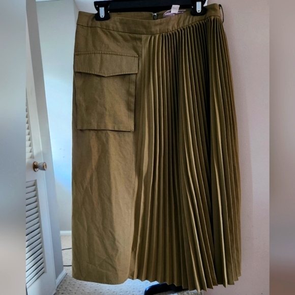 Mare Mare x Anthropologie Pleated Fall Cargo Skirt Olive Green Large EUC - Picture 2 of 9